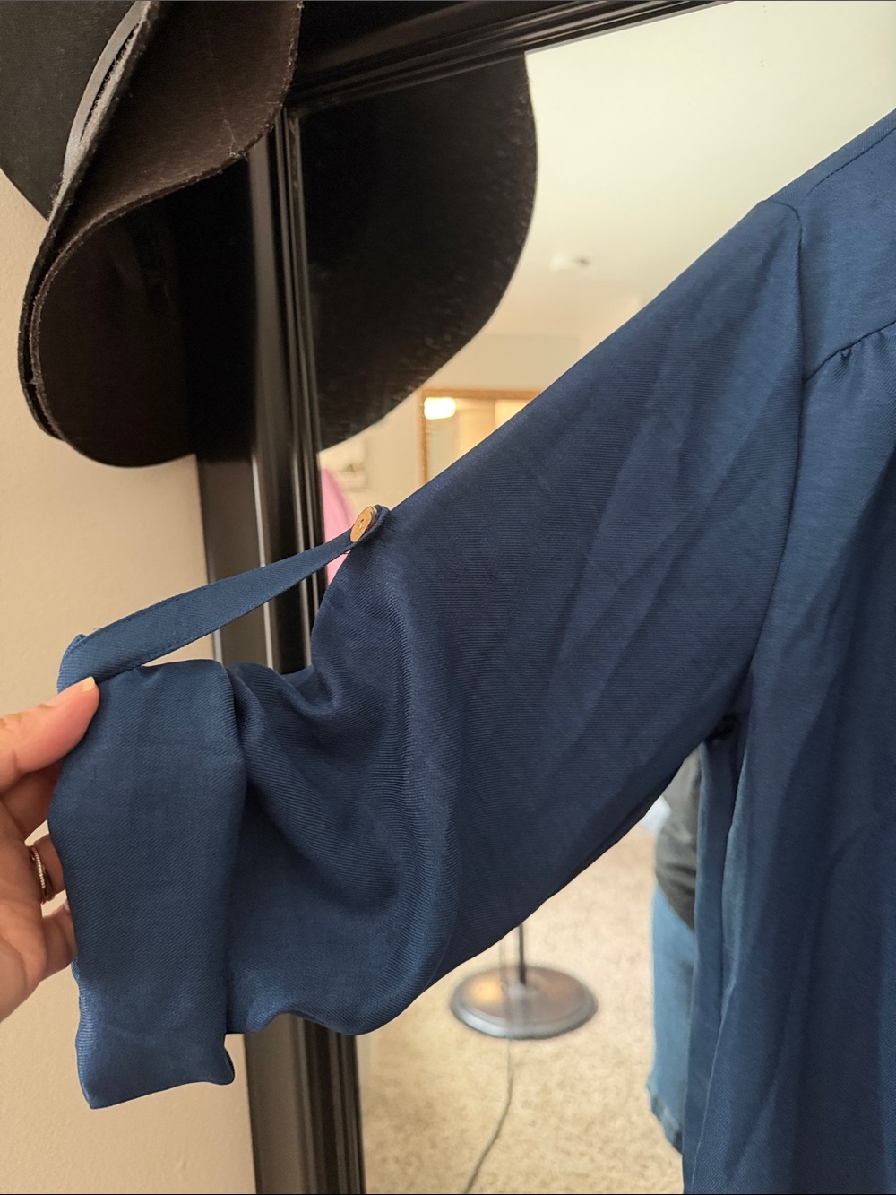 Button-Front Navy Blue Tunic Top - Picture 2 of 6